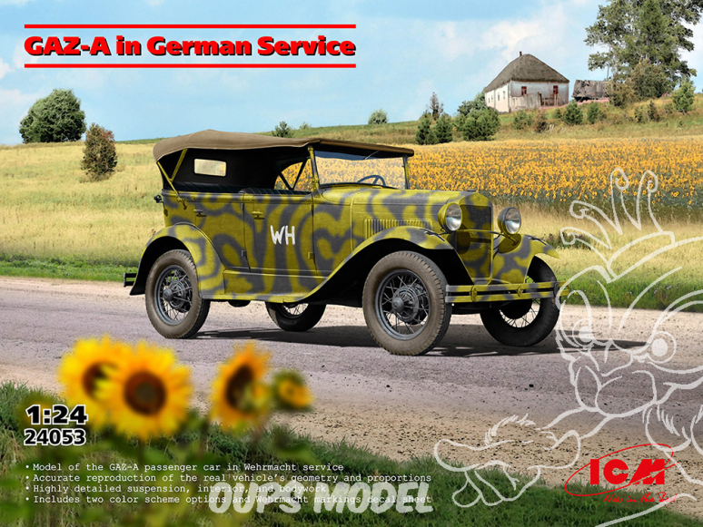 Icm maquette voiture 24053 GAZ-A en service en Allemagne 1/24