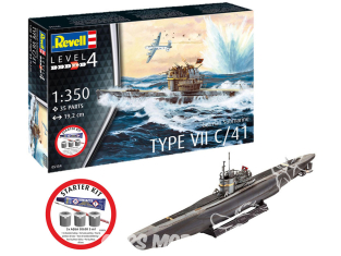 Revell maquette sous marin 75154 STARTER KIT SOUS-MARIN ALLEMAND TYPE VII C/41avec accessoires de base 1/350