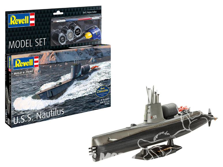 Revell maquette sous marin 65184 Modele Set Modèle Set.S.S. Nautilus avec accessoires de base 1/305