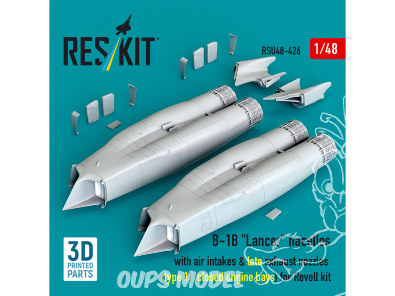 ResKit avion RSU48-0426 Nacelles B-1B prises d'air et tuyères d'échappement Type1 kit Revell impression 3D 1/48