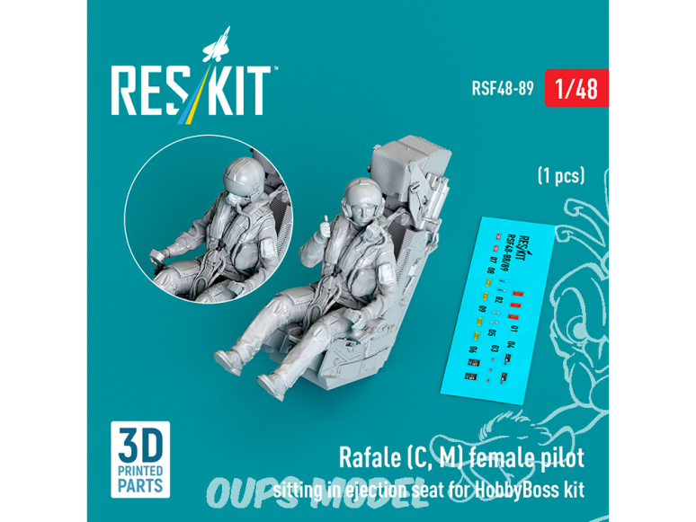 ResKit Figurine RSF48-0089 Pilote féminine Rafale C M assise sur siège éjectable pour kit HobbyBoss 1 pièce Impression 3D 1/48