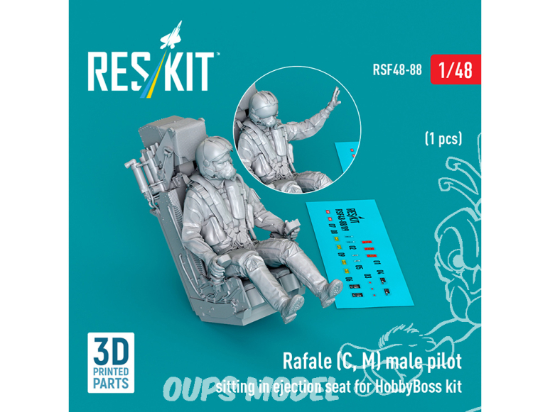 ResKit Figurine RSF48-0088 Pilote masculin Rafale C M assise sur siège éjectable pour kit HobbyBoss 1 pièce Impression 3D 1/48