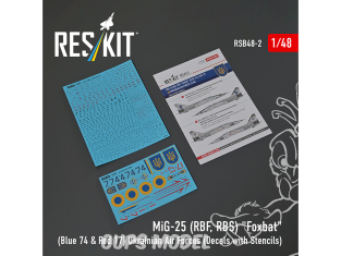 ResKit Figurine RSB48-0002 MiG-25RBF RBS Foxbat Bleu 74 Rouge 17 Forces aériennes ukrainiennes Decalques avec pochoirs 1/48