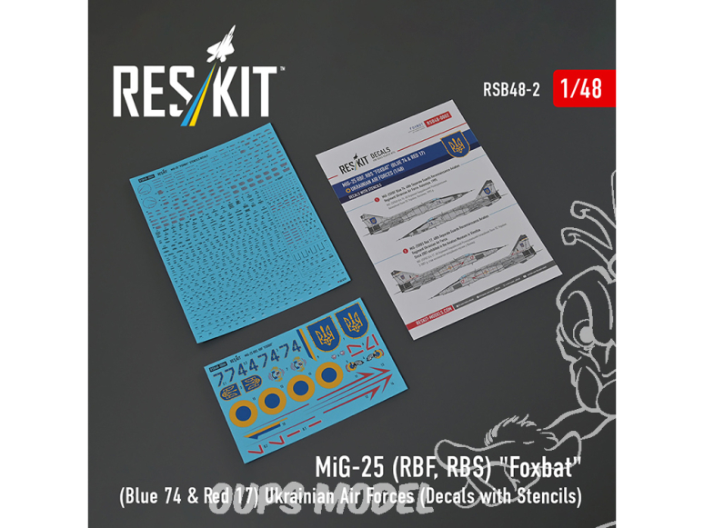 ResKit Figurine RSB48-0002 MiG-25RBF RBS Foxbat Bleu 74 Rouge 17 Forces aériennes ukrainiennes Decalques avec pochoirs 1/48