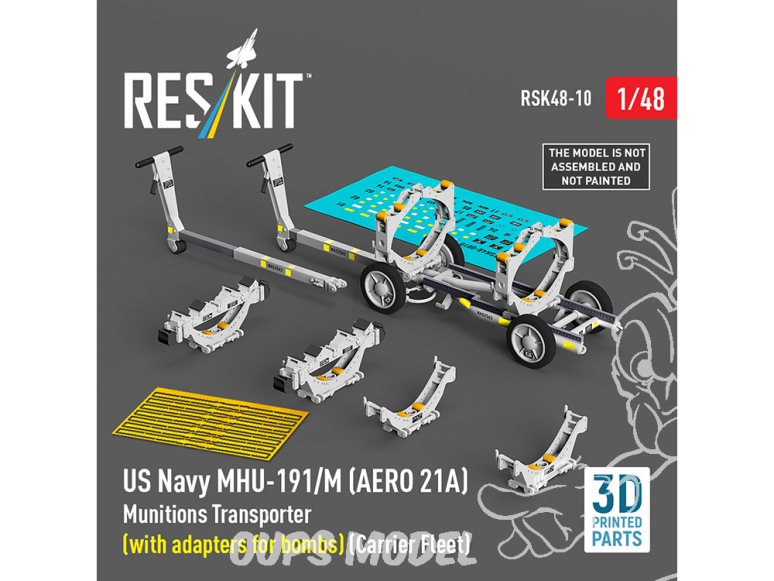 ResKit kit RSK48-0010 Transporteur de munitions MHU-191/M AERO 21A US NAVY et adaptateurs de bombes Flotte de porte-avions 1/48