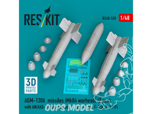 ResKit kit RS48-0538 Missiles AGM-130A 2p ogive Mk84 avec pod de liaison de données AN/AXQ-14 1p 1/48