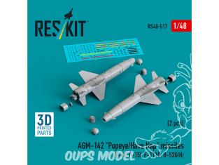 ResKit kit RS48-0517 AGM-142 "Popeye/Have Nap" missiles 2 pcs imprimé en 3D 1/48