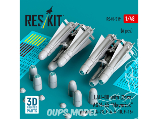 ResKit kit RS48-0519 LAU-88 avec 2 missiles AGM-65 « Maverick » 6 pièces imprimées en 3D 1/48