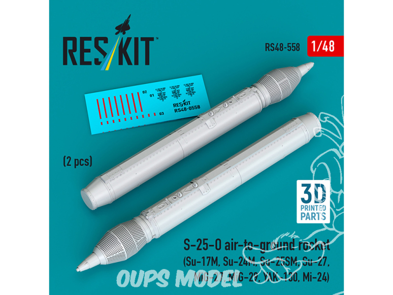ResKit kit RS48-0558 Fusée air-sol S-25-O 2 pièces imprimées en 3D 1/48