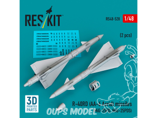 ResKit kit RS48-0528 Missiles R-40RD AA-6 « Acrid » 2 pièces imprimés en 3D 1/48
