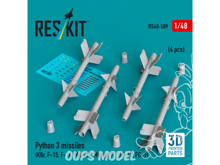 ResKit kit RS48-0509 Missiles Python 3 4 pièces imprimés en 3D 1/48