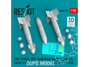 ResKit kit RS48-0539 Bombes GBU-15V21, 22/B « Small Wing » 2 pièces avec pod de liaison de données AN/AXQ-14 1 1/48