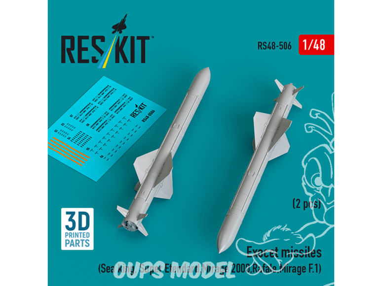 ResKit kit RS48-0506 Missiles Exocet 2 pièces imprimés en 3D 1/48