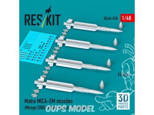ResKit kit RS48-0550 Missiles Matra MICA-EM 4 pièces imprimés en 3D 1/48