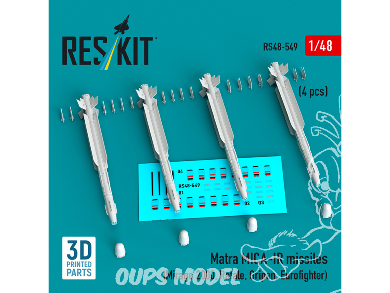 ResKit kit RS48-0549 Missiles Matra MICA-IR 4 pièces imprimés en 3D 1/48