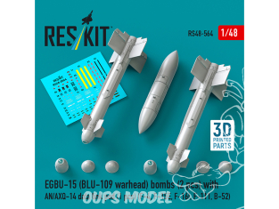 ResKit kit RS48-0564 Bombes à ogive EGBU-15 BLU-109 2 pièces, avec pod de liaison de données AN/AXQ-14 1 pièce 1/48