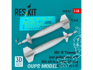 ResKit kit RS48-0521 Bombes guidées laser GBU-10 « Paveway I » avec dérive BSU-4/B et aile BSU-3/B, 2 pièces 1/48