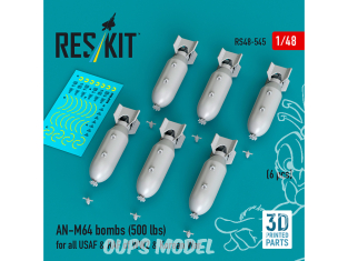 ResKit kit RS48-0545 Bombes AN-M64 6 pièces 500 lbs pour tous les USAF et RAF WWII guerre de Corée 1/48
