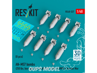 ResKit kit RS48-0537 Bombes AN-M57 de 250 lb, aileron de type boîte pour toutes les USAF et RAF 1/48