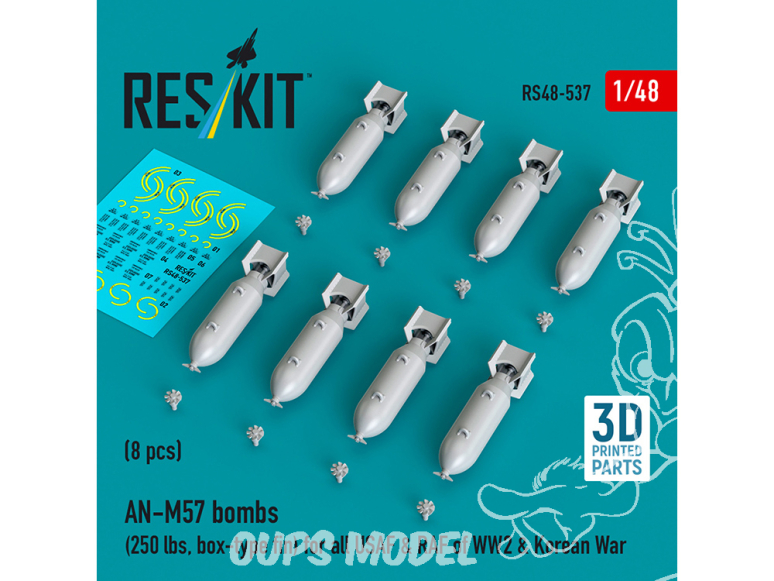 ResKit kit RS48-0537 Bombes AN-M57 de 250 lb, aileron de type boîte pour toutes les USAF et RAF 1/48