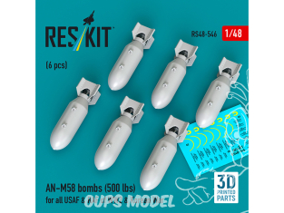 ResKit kit RS48-0546 Bombes AN-M58 6 pièces 500 lbs pour tous les USAF et RAF 1/48