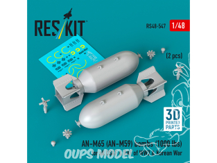 ResKit kit RS48-0547 Bombes AN-M65 AN-M59 2 pièces 1000 lbs pour tous les USAF et RAF 1/48