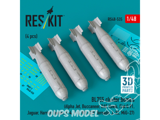 ResKit kit RS48-0535 Bombes à fragmentation BL755, 4 pièces imprimées en 3D 1/48