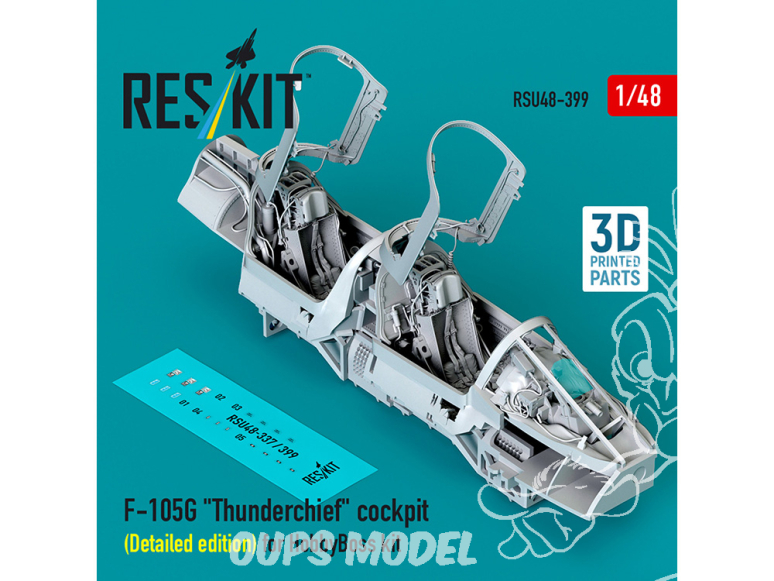 ResKit avion RSU48-0399 Cockpit du F-105G « Thunderchief » : édition détaillée pour kit HobbyBoss imprimé en 3D 1/48 ResKit avion RSU48-0399 Cockpit du F-105G « Thunderchief » : édition détaillée pour kit HobbyBoss imprimé en 3D 1/48
