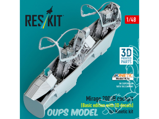 ResKit avion RSU48-0374 Cockpit Mirage 2000B édition de base avec décalcomanies 3D pour kit Kinetic imprimé en 3D 1/48