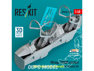 ResKit avion RSU48-0375 Cockpit Mirage 2000N édition de base avec décalcomanies 3D pour kit Kinetic imprimé en 3D 1/48
