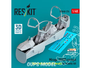 ResKit avion RSU48-0376 Cockpit Mirage 2000D édition de base avec décalcomanies 3D pour kit Kinetic imprimé en 3D 1/48