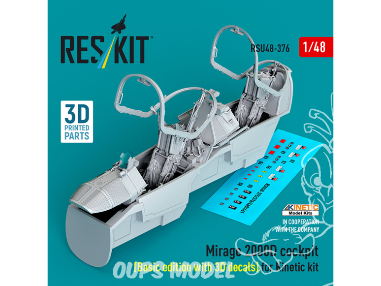 ResKit avion RSU48-0376 Cockpit Mirage 2000D édition de base avec décalcomanies 3D pour kit Kinetic imprimé en 3D 1/48 ResKit avion RSU48-0376 Cockpit Mirage 2000D édition de base avec décalcomanies 3D pour kit Kinetic imprimé en 3D 1/48