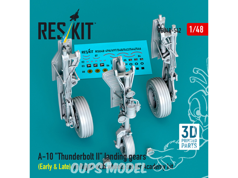 ResKit avion RSU48-0542 Trains d'atterrissage A-10 Thunderbolt II Early & Late avec roues pour kit Academy imprimé en 3D 1/48 ResKit avion RSU48-0542 Trains d'atterrissage A-10 Thunderbolt II Early & Late avec roues pour kit Academy imprimé en 3D 1/48