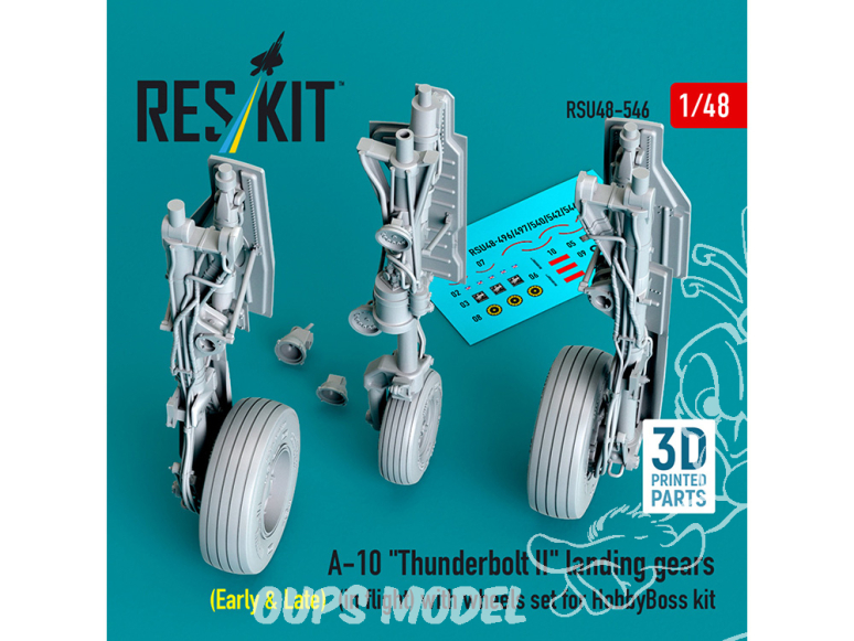 ResKit avion RSU48-0546 Trains d'atterrissage A-10 Thunderbolt II Early & Late avec roues pour kit HobbyBoss imprimé en 3D 1/48