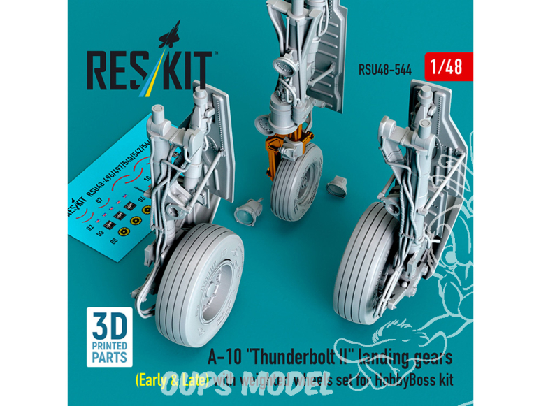 ResKit avion RSU48-0544 Trains d'atterrissage A-10 Thunderbolt II Early & Late roues lestées kit HobbyBoss imprimé en 3D 1/48