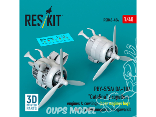 ResKit avion RSU48-0484 Hélices, moteurs et capots PBY-5/5A/OA-10A Catalina kit Revell/Hasegawa imprimé en 3D 1/48