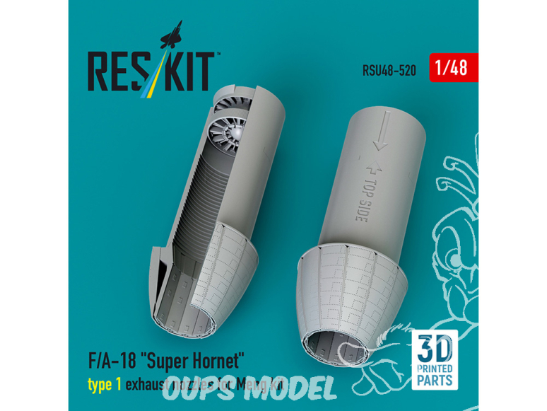 ResKit avion RSU48-0520 Tuyères d'échappement F/A-18 Super Hornet type 1 pour kit Meng imprimées en 3D 1/48 ResKit avion RSU48-0520 Tuyères d'échappement F/A-18 Super Hornet type 1 pour kit Meng imprimées en 3D 1/48