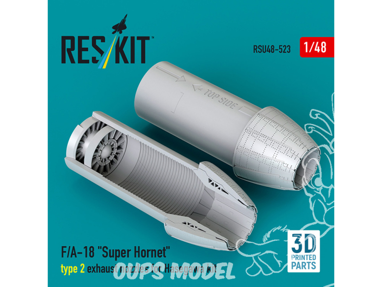 ResKit avion RSU48-0523 Tuyères d'échappement F/A-18 Super Hornet type 2 pour kit Hasegawa imprimées en 3D 1/48