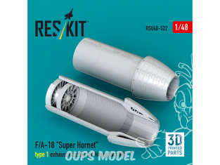 ResKit avion RSU48-0522 Tuyères d'échappement F/A-18 Super Hornet type 1 pour kit Hasegawa imprimées en 3D 1/48