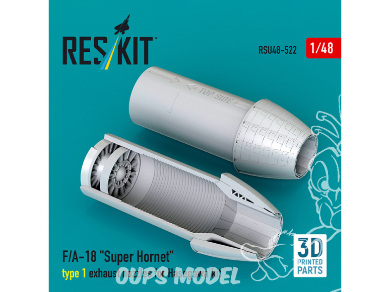 ResKit avion RSU48-0522 Tuyères d'échappement F/A-18 Super Hornet type 1 pour kit Hasegawa imprimées en 3D 1/48