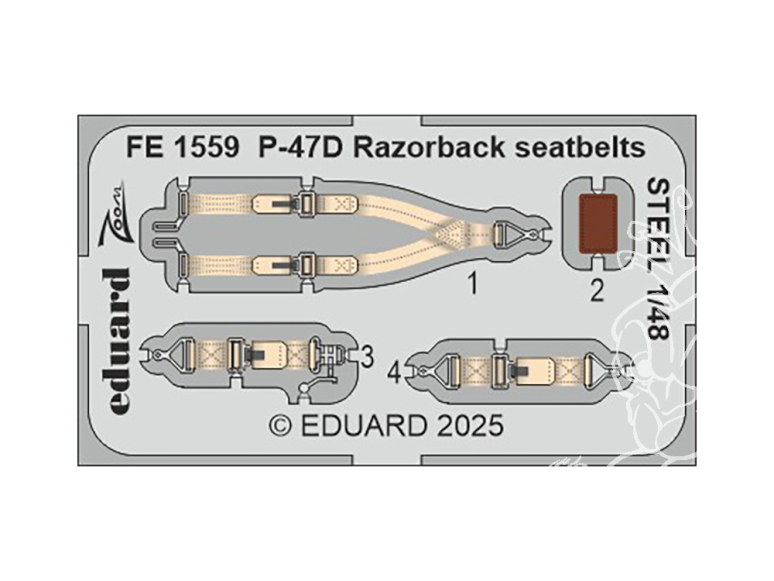 EDUARD photodecoupe avion FE1559 Harnais métal P-47D Razorback Mini Art 1/48 EDUARD photodecoupe avion FE1559 Harnais métal P-47D Razorback Mini Art 1/48