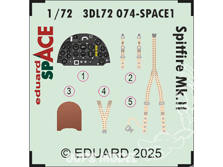 Eduard Space décalques 3D 3DL72074 Spitfire Mk.II Ibg 1/72 Eduard Space décalques 3D 3DL72074 Spitfire Mk.II Ibg 1/72