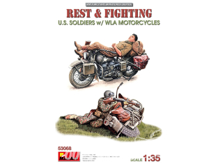 Mini Art maquette militaire 53068 REPOS ET COMBAT SOLDATS AMÉRICAINS AVEC MOTOS WLA 1/35