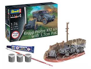 Revell maquette militaire First diorama 73344 Starter Kit Krupp Protze KFZ 69 with 3,7cm Pak avec accessoires de base 1/76
