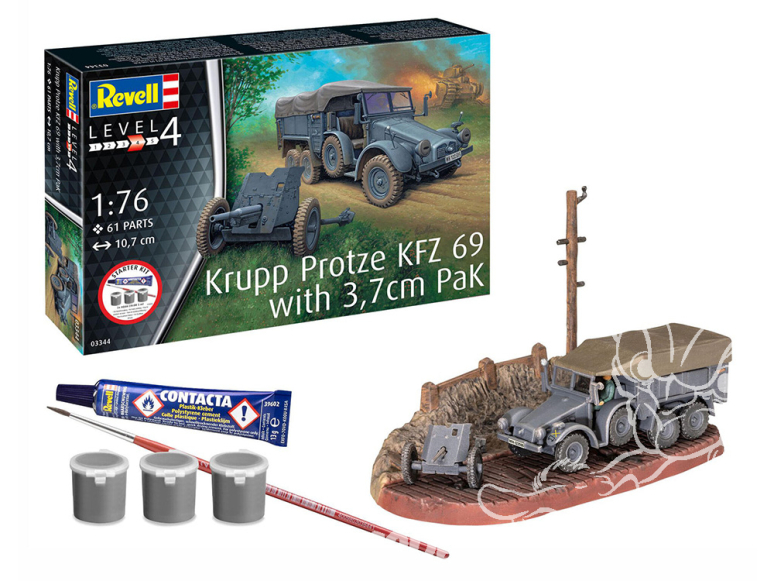 Revell maquette militaire First diorama 73344 Starter Kit Krupp Protze KFZ 69 with 3,7cm Pak avec accessoires de base 1/76 Revell maquette militaire First diorama 73344 Starter Kit Krupp Protze KFZ 69 with 3,7cm Pak avec accessoires de base 1/76