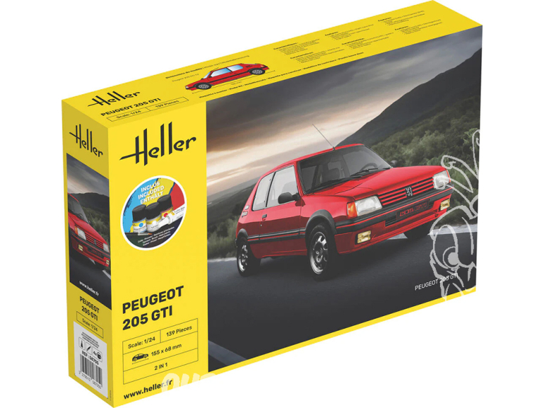 Heller maquette voiture 58705 STARTER KIT Peugeot 205 GTI inclus peintures principale colle et pinceau 1/24