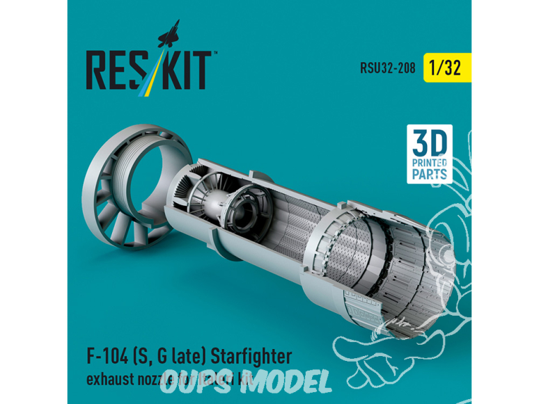 ResKit amelioration RSU32-0208 Buse d'échappement du F-104S, G Starfighter tardif pour kit Italeri imprimé en 3D 1/32