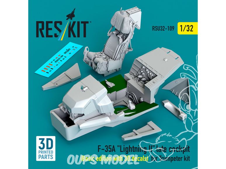 ResKit amelioration RSU32-0109 Cockpit tardif F-35A Lightning II édition de base décalcomanies 3D Kit Trumpeter 1/32