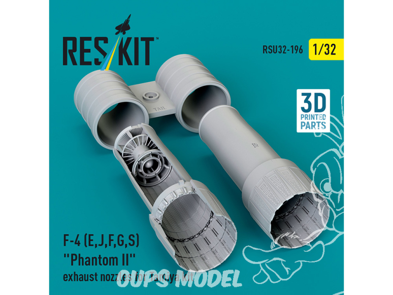 ResKit amelioration RSU32-0196 Buses d'échappement pour F-4E, J, F, G, S Phantom II kit Tamiya imprimé en 3D 1/32