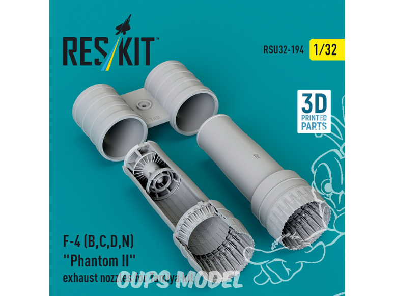 ResKit amelioration RSU32-0194 Buses d'échappement pour F-4B, C, D, N Phantom II kit Tamiya imprimé en 3D 1/32